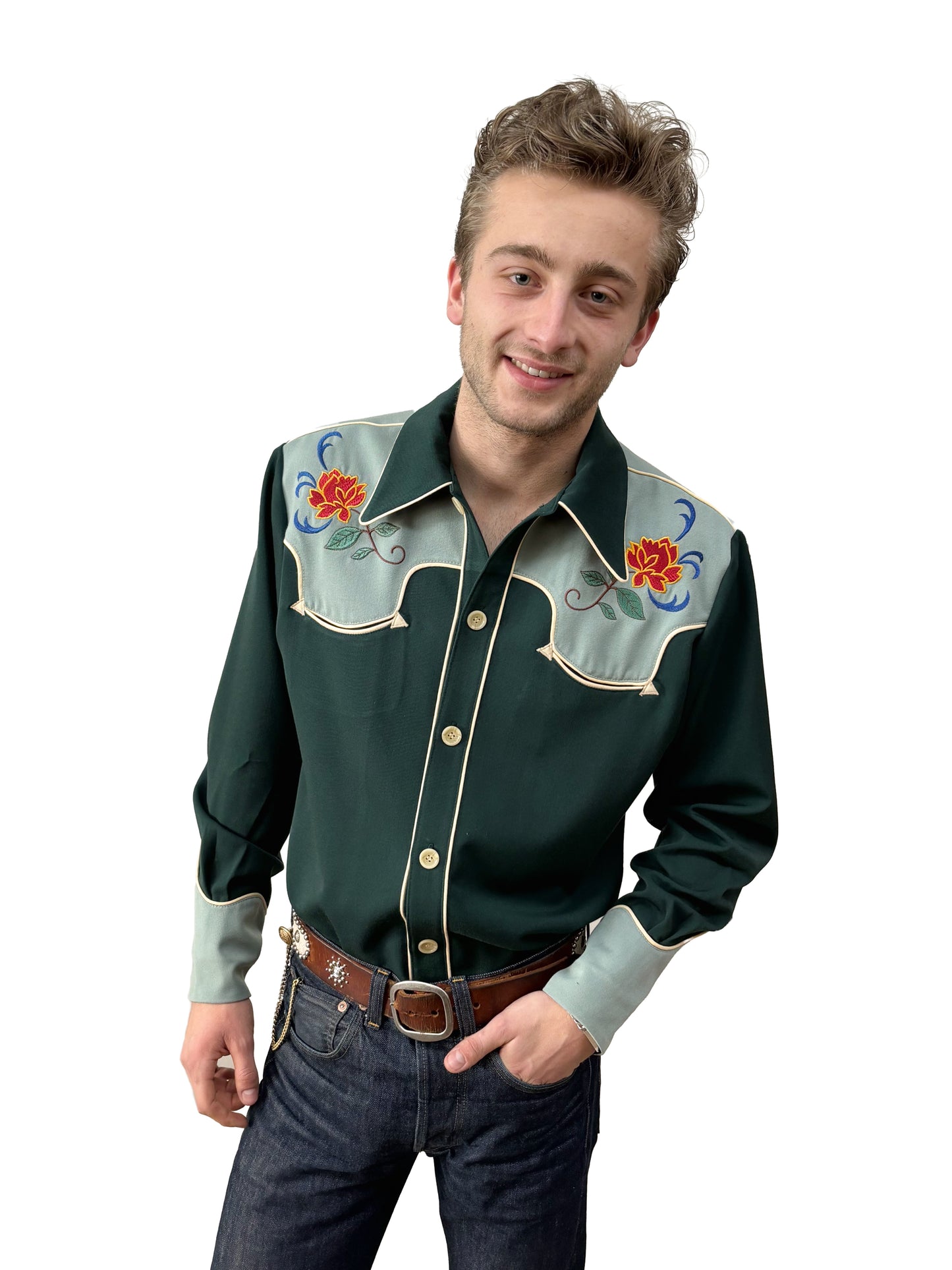 Lee 1940s Style Men's Western Shirt Green - Made to Order