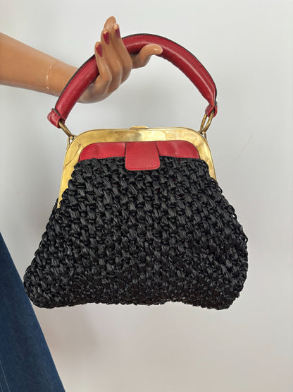 1960s Donna Esa Raffia Leather Statement Handbag