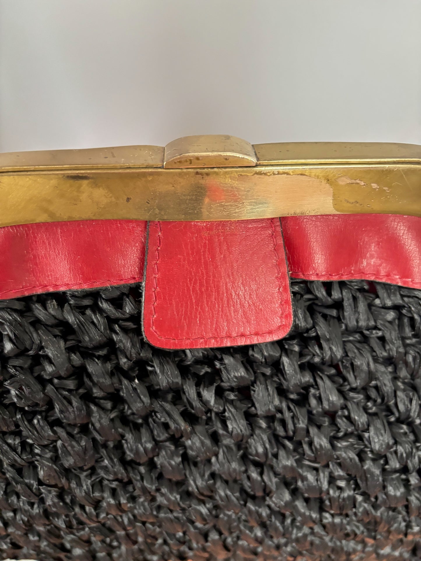 1960s Donna Esa Raffia Leather Statement Handbag