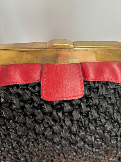 1960s Donna Esa Raffia Leather Statement Handbag