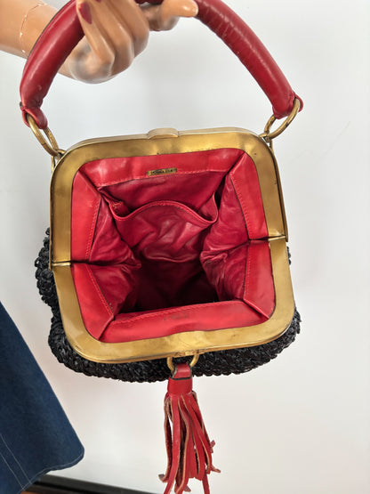 1960s Donna Esa Raffia Leather Statement Handbag
