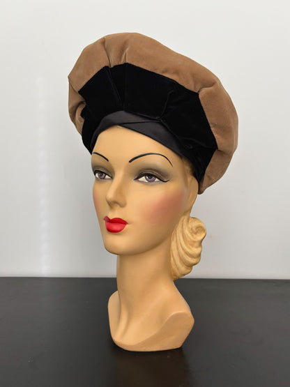 1950s Sylvia New York St. Louis Camel and Black Velvet Hat