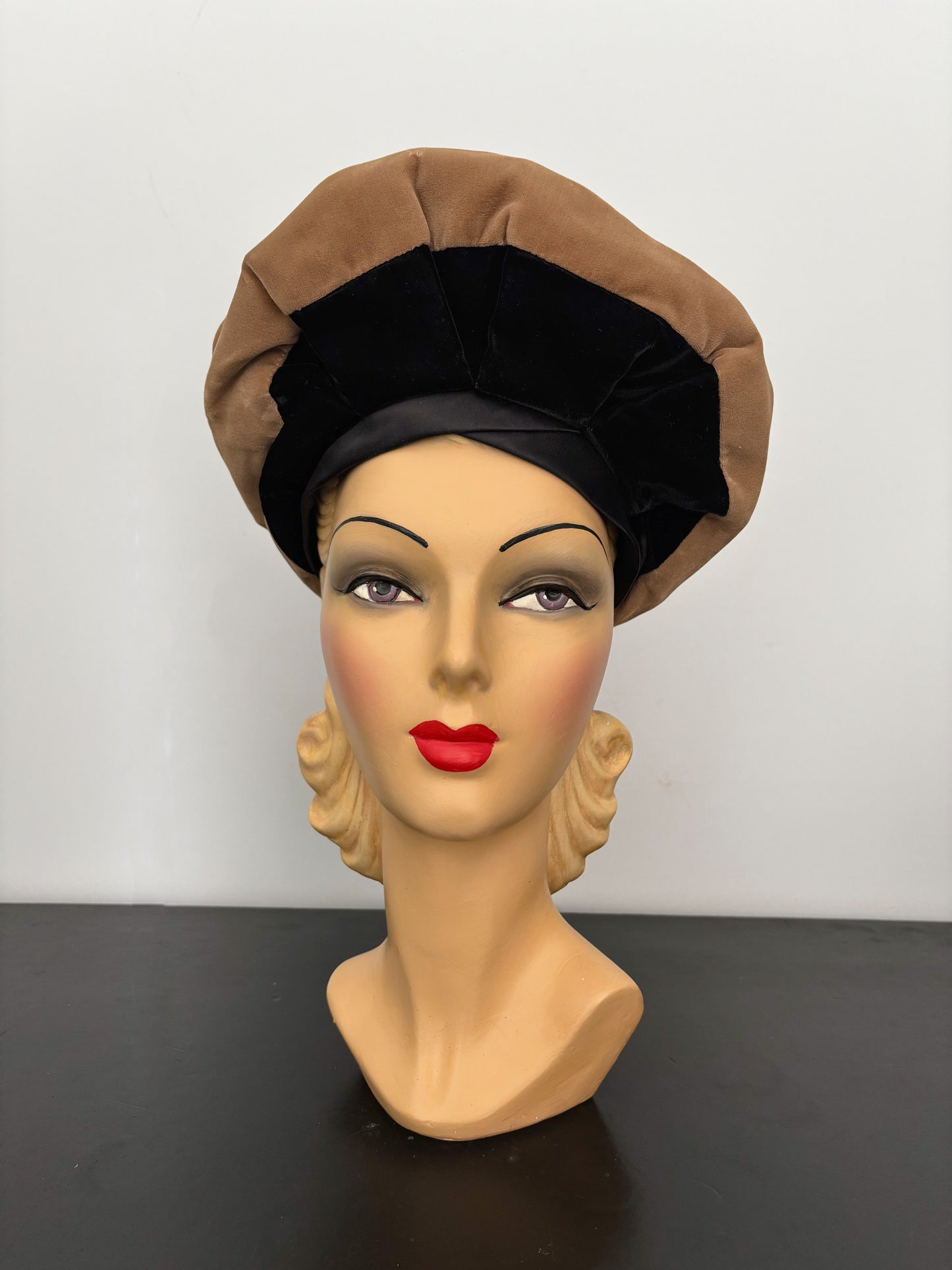1950s Sylvia New York St. Louis Camel and Black Velvet Hat