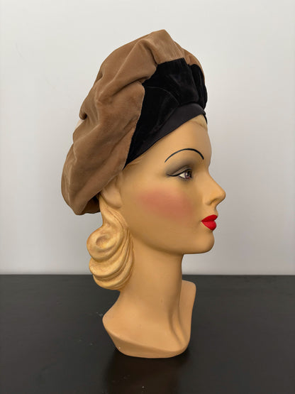 1950s Sylvia New York St. Louis Camel and Black Velvet Hat