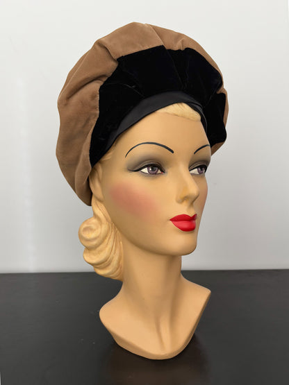 1950s Sylvia New York St. Louis Camel and Black Velvet Hat