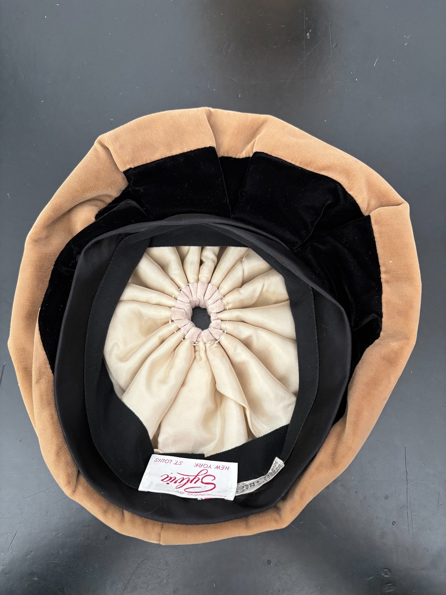 1950s Sylvia New York St. Louis Camel and Black Velvet Hat