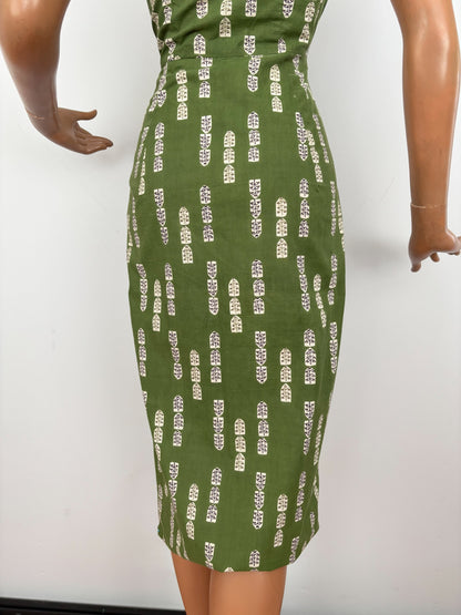 XS | 1950s Style One Shoulder Green Cotton Dress