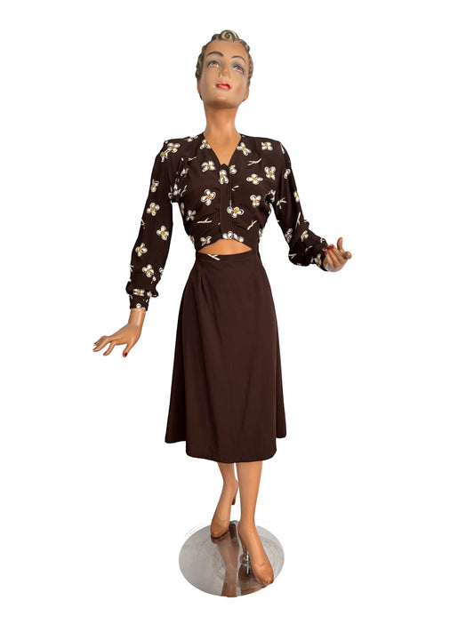 XS/S | 1950s Style Floral Dress Vintage Fabric