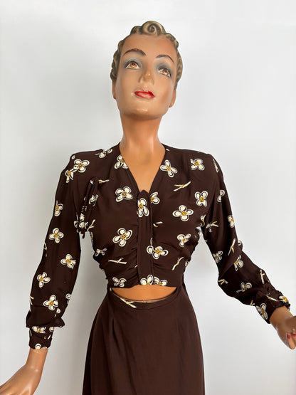 XS/S | 1950s Style Floral Dress Vintage Fabric