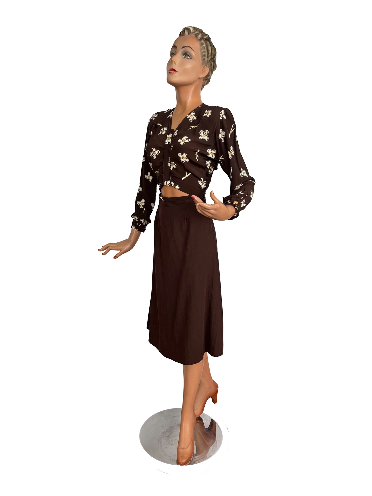 XS/S | 1950s Style Floral Dress Vintage Fabric