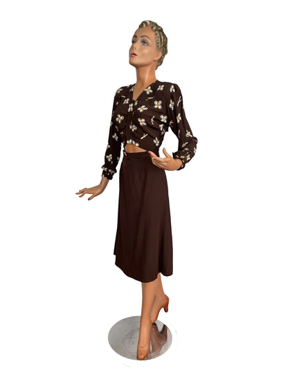 XS/S | 1950s Style Floral Dress Vintage Fabric