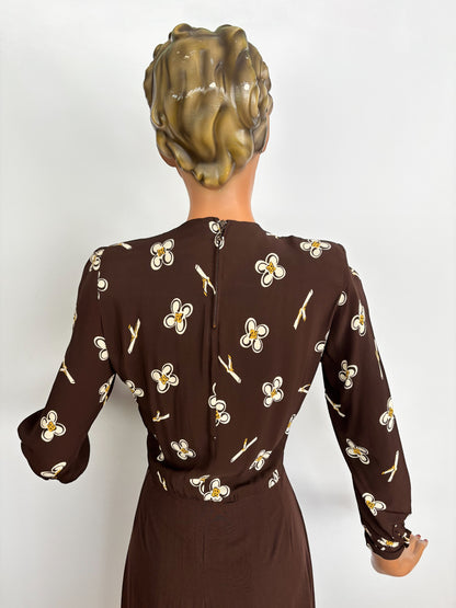 XS/S | 1950s Style Floral Dress Vintage Fabric