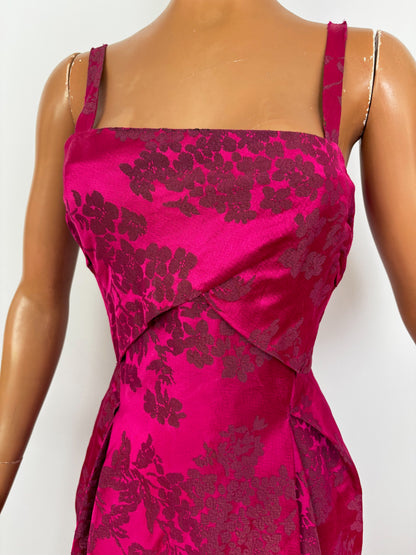 S | 1950s Fuchsia Brocade Evening Dress