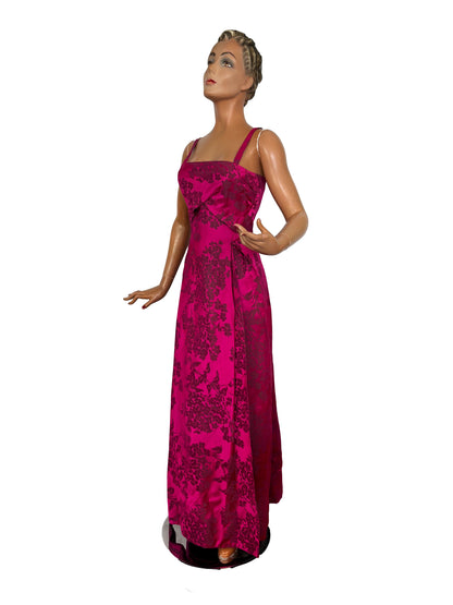 S | 1950s Fuchsia Brocade Evening Dress