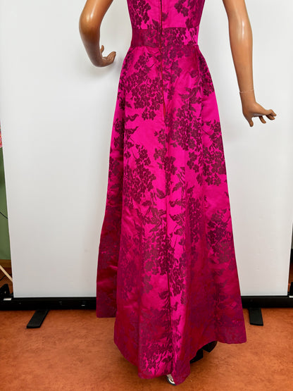 S | 1950s Fuchsia Brocade Evening Dress