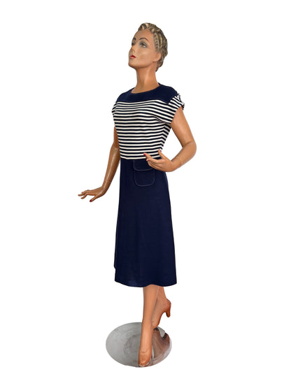 S/M | Early 1960s Courtaulds Courtelle Nautical Knit Dress
