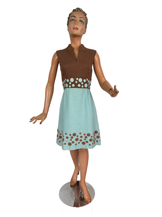 M | 1960s Hazel And Blue Op-Art Dress