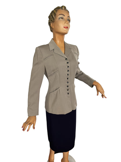 1940s Fitted Gray Gabardine Wool Jacket | Size Small/Medium