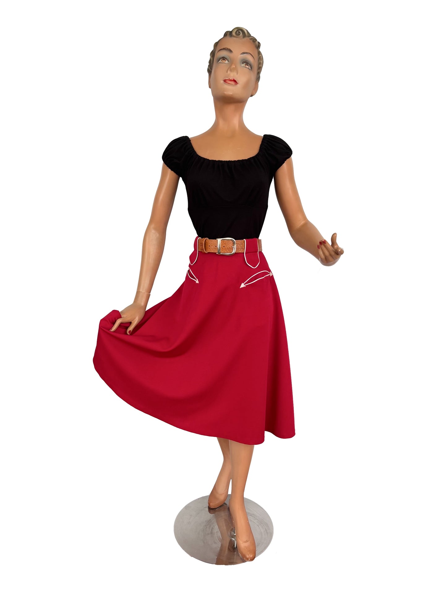 XL | Coral Red Western Skirt