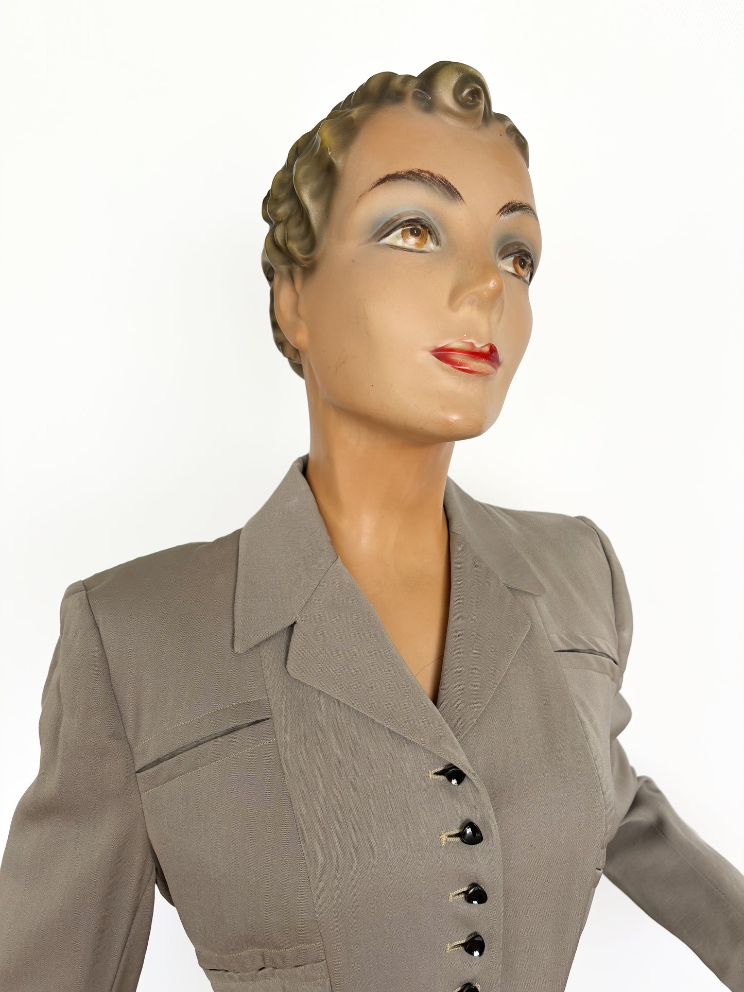 1940s Fitted Gray Gabardine Wool Jacket | Size Small/Medium