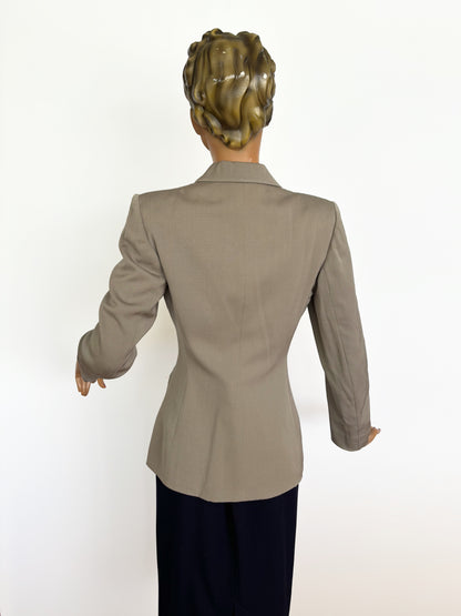 1940s Fitted Gray Gabardine Wool Jacket | Size Small/Medium