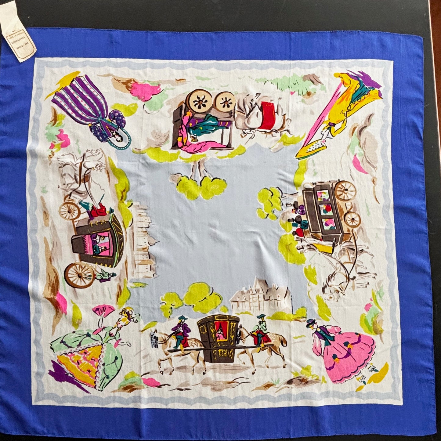 Deadstock French Scarf With Carriage Scene | 80x86 cm