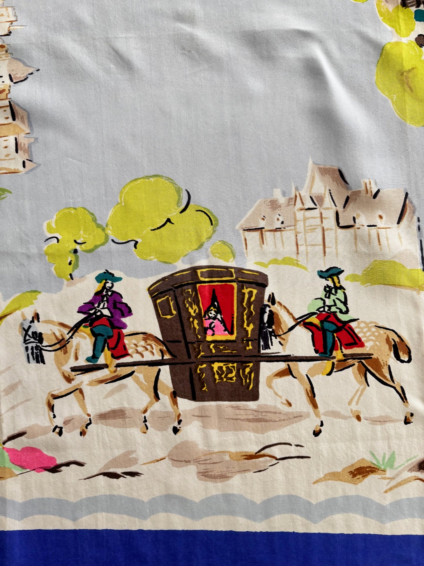 Deadstock French Scarf With Carriage Scene | 80x86 cm
