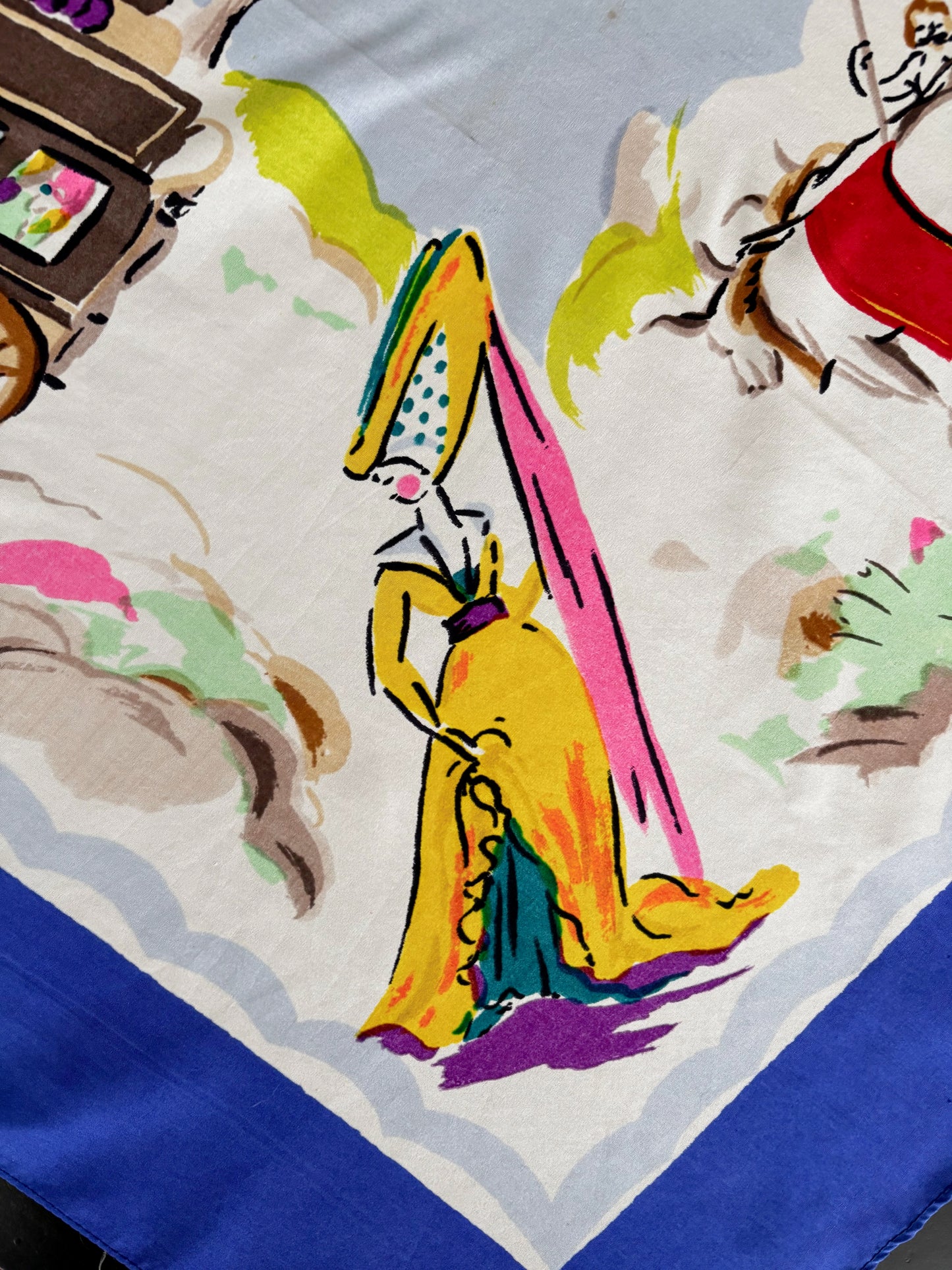 Deadstock French Scarf With Carriage Scene | 80x86 cm