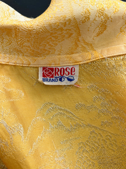 1950s/60s Yellow Gold Asian Style Brocade Blouse | Size Small/Medium