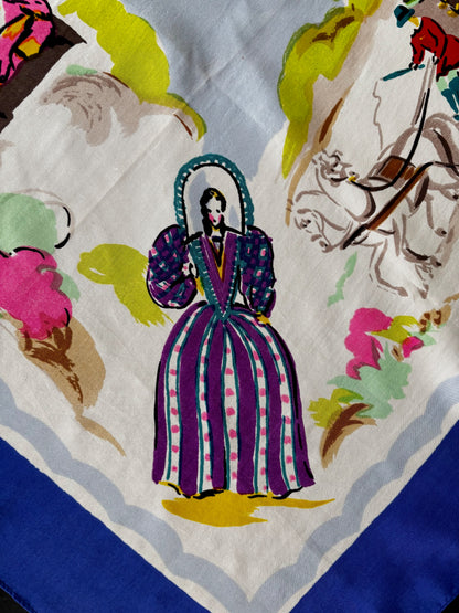Deadstock French Scarf With Carriage Scene | 80x86 cm