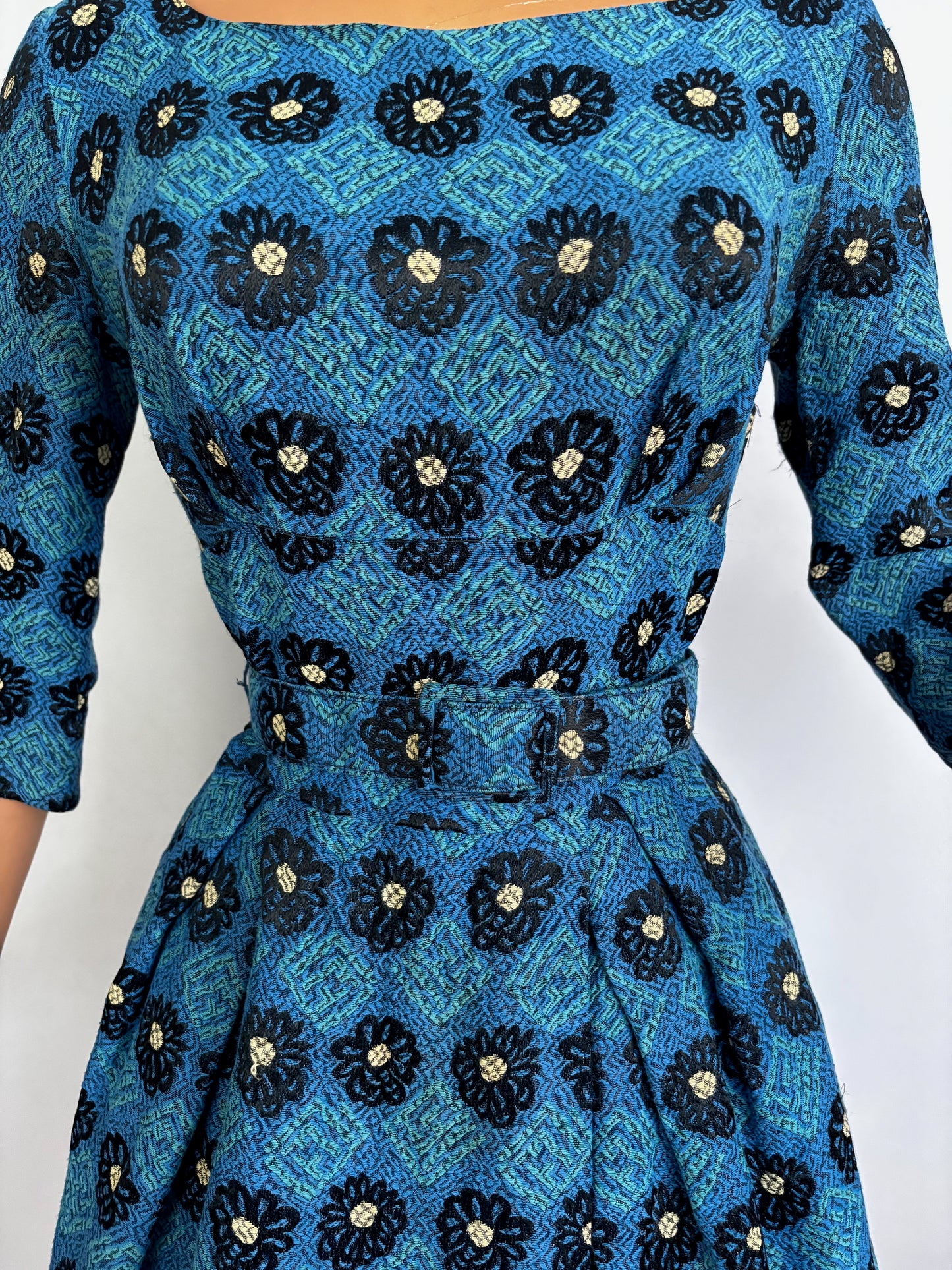 XS/S | 1950s Teena Paige Blue Jacquard Dress