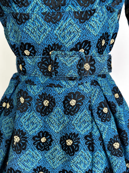 XS/S | 1950s Teena Paige Blue Jacquard Dress