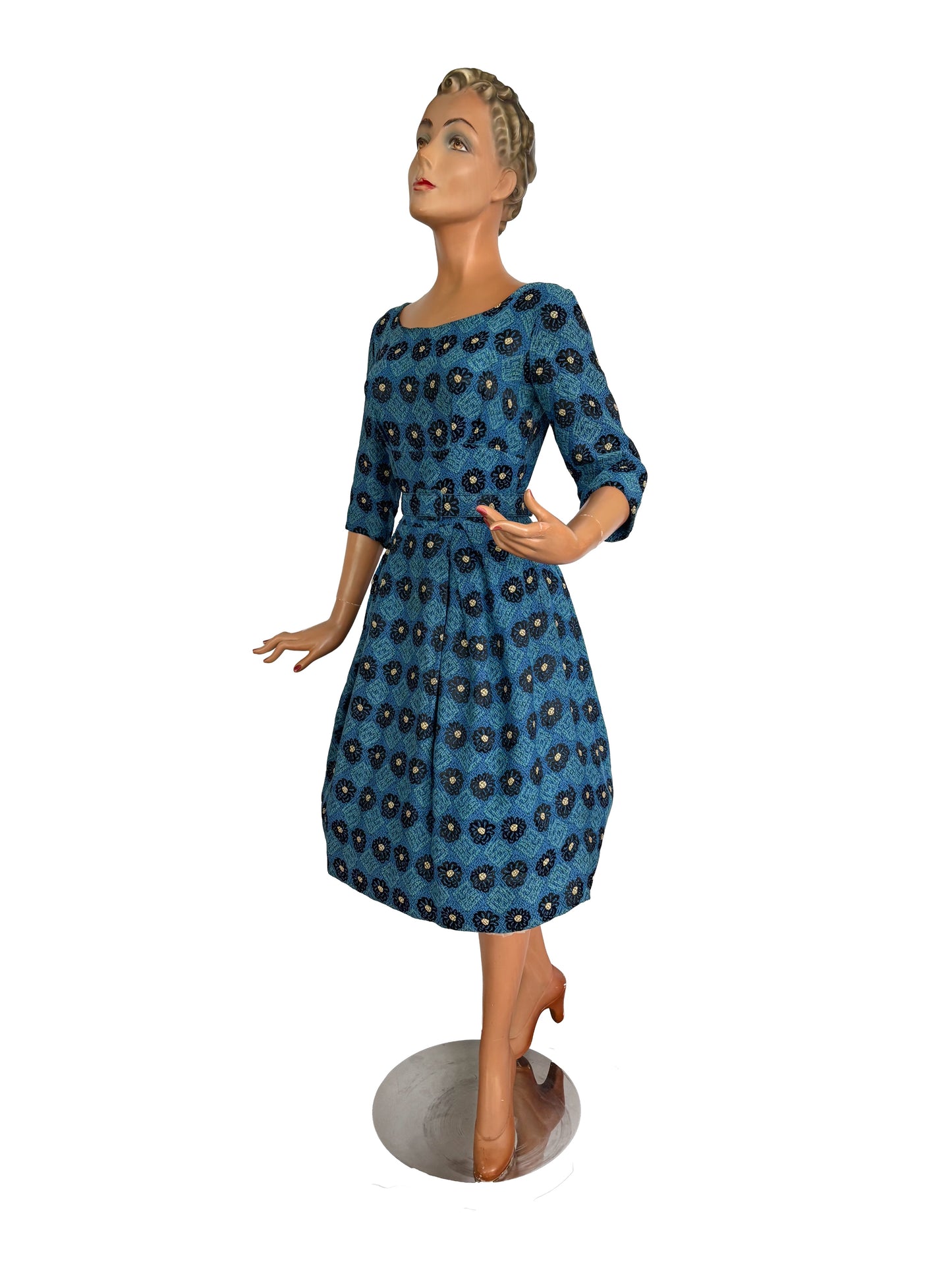 XS/S | 1950s Teena Paige Blue Jacquard Dress