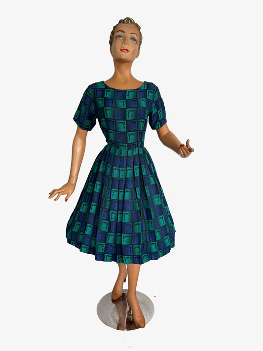 M | 1950s/60s Green Blue Square Dress