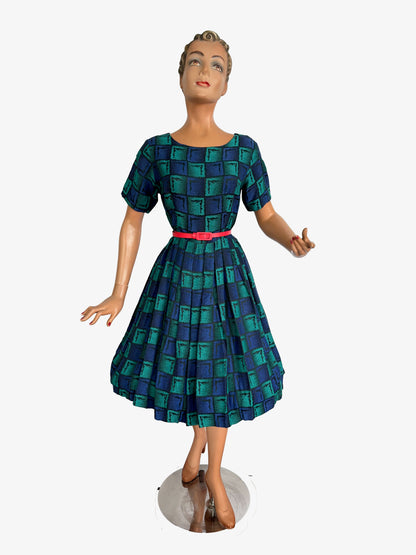 M | 1950s/60s Green Blue Square Dress