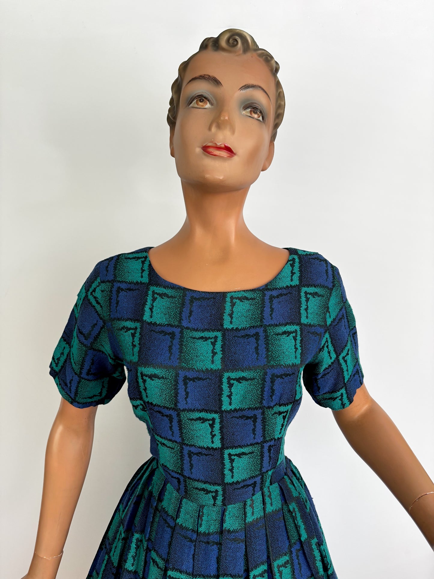 M | 1950s/60s Green Blue Square Dress