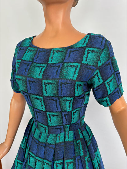 M | 1950s/60s Green Blue Square Dress