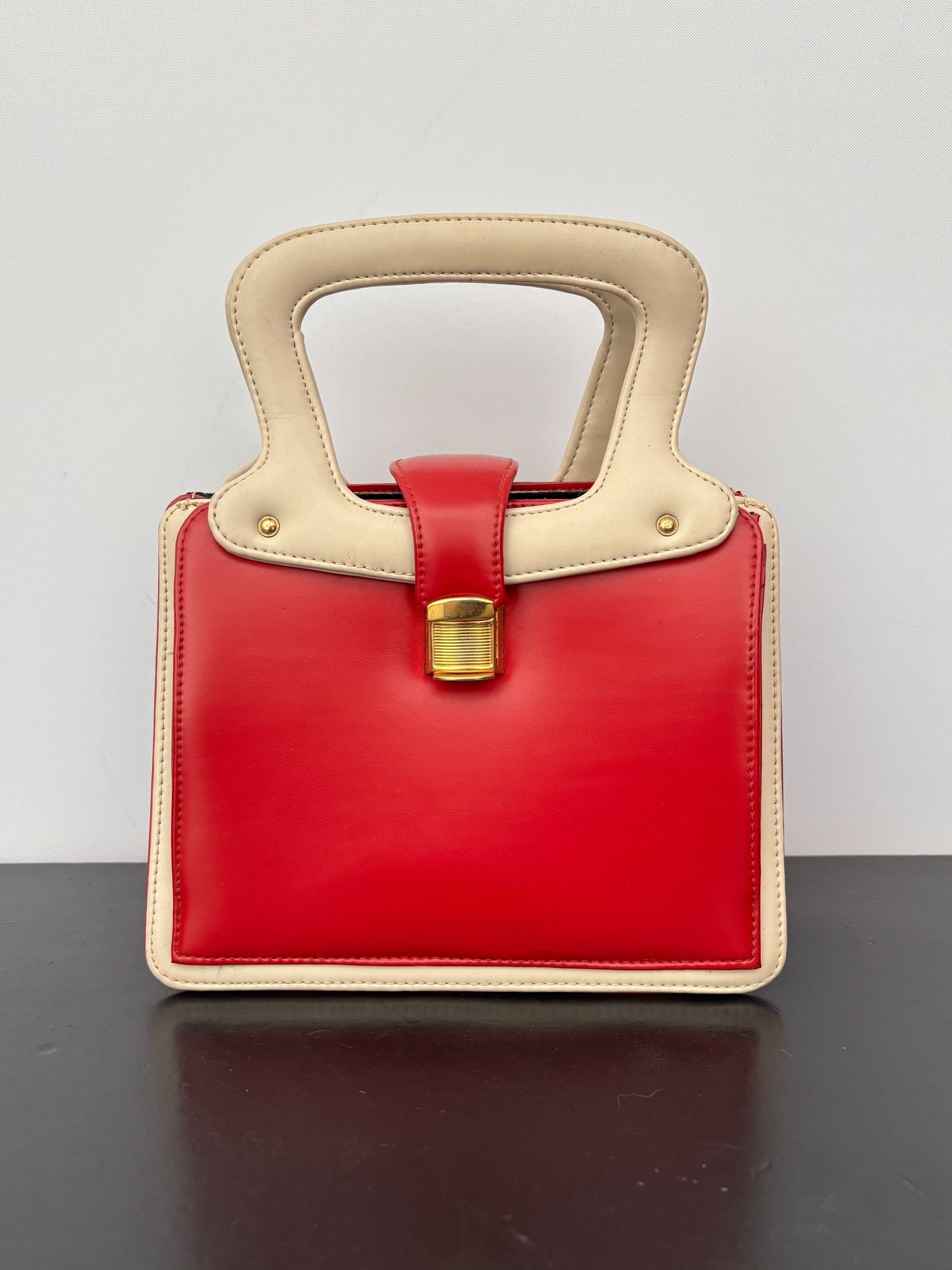 1960s Red & Cream Mod Handbag | Space Age Vinyl Purse