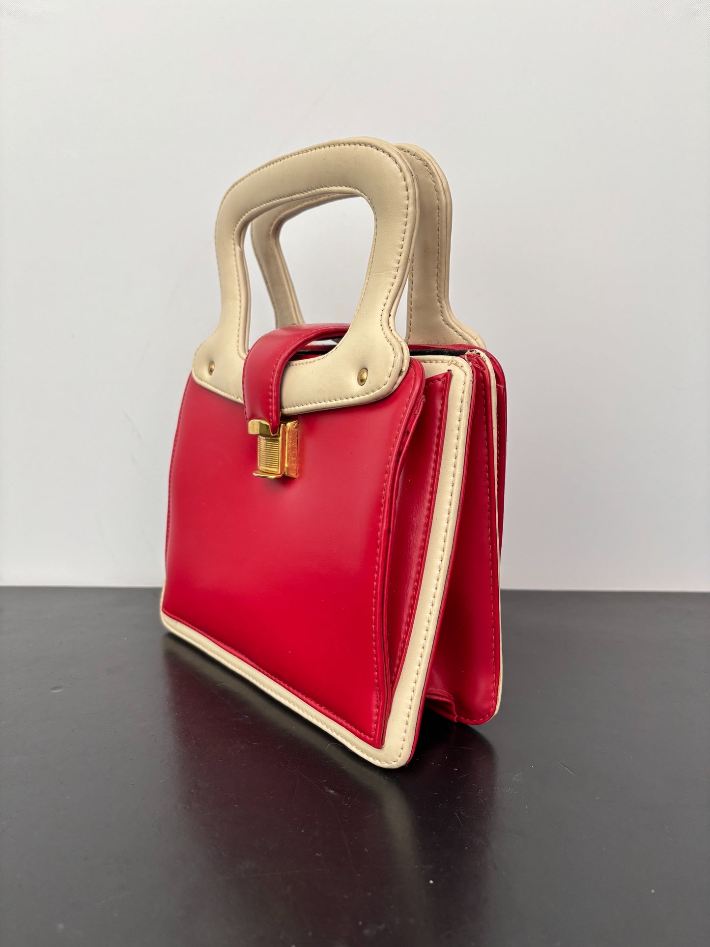 1960s Red & Cream Mod Handbag | Space Age Vinyl Purse