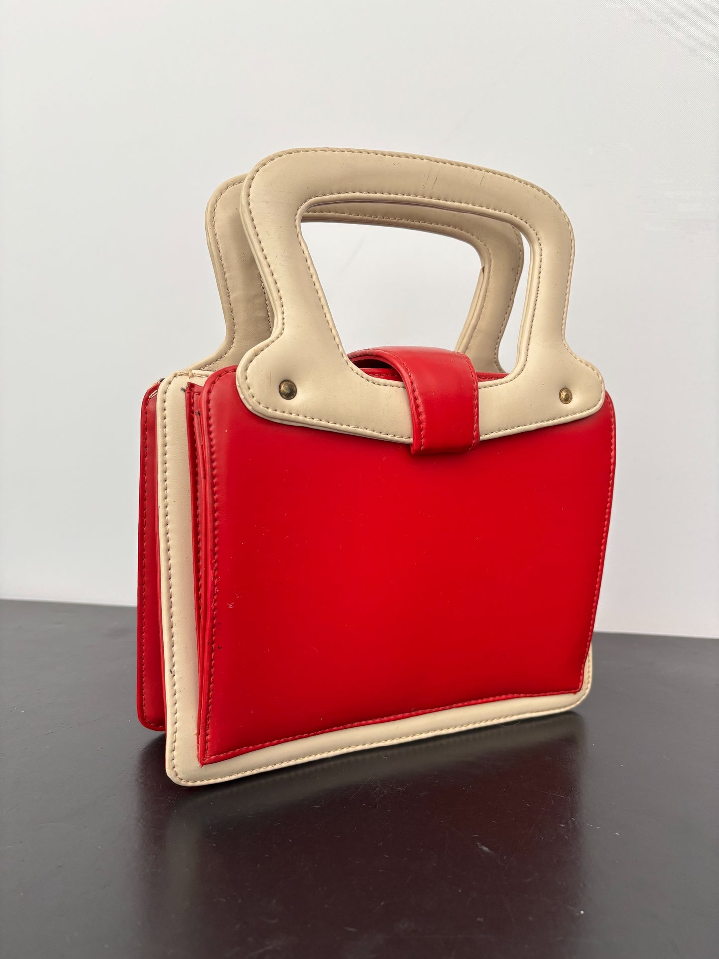 1960s Red & Cream Mod Handbag | Space Age Vinyl Purse