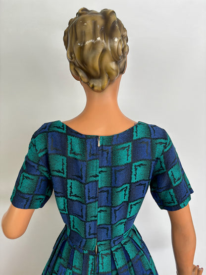 M | 1950s/60s Green Blue Square Dress