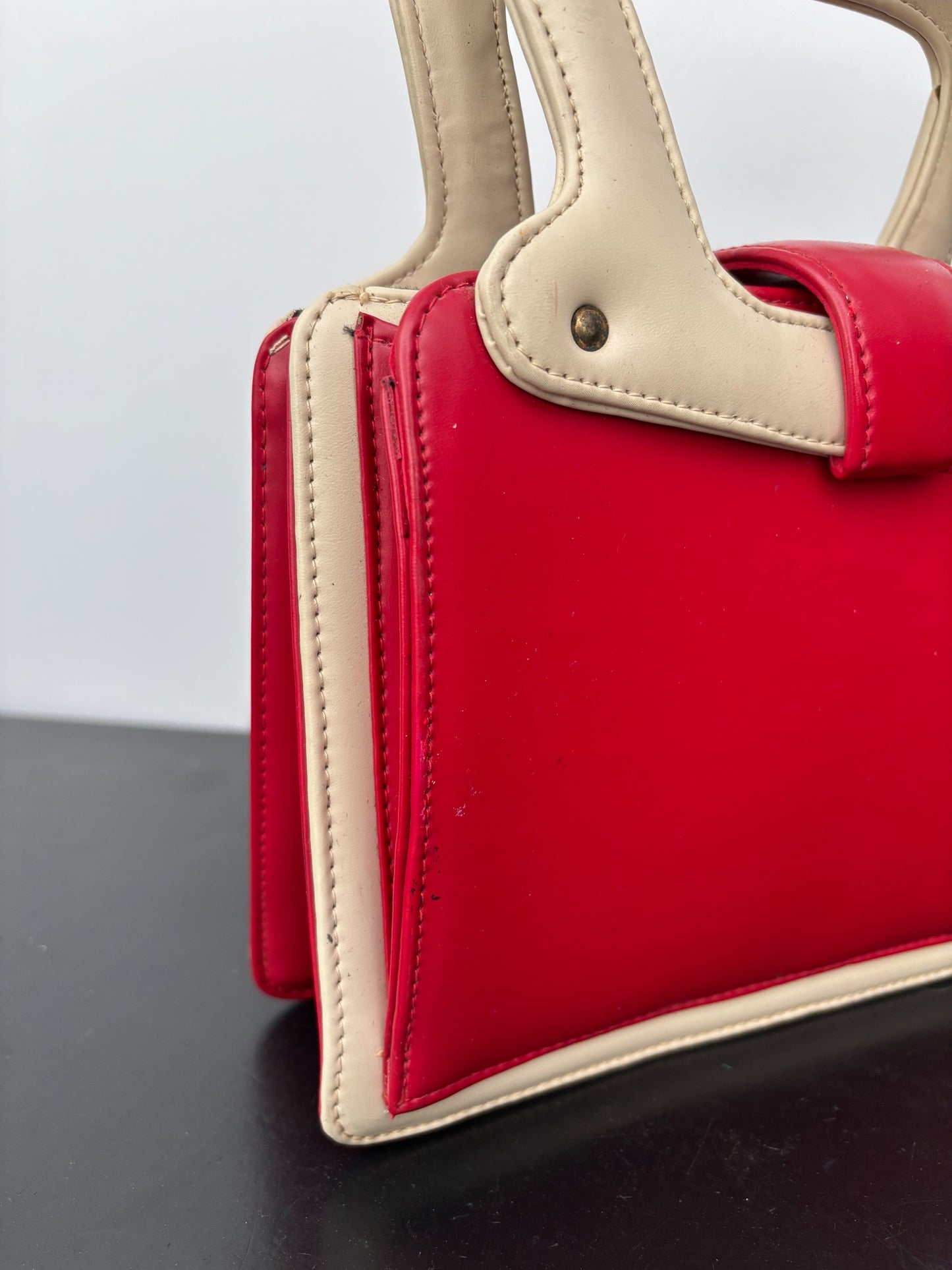 1960s Red & Cream Mod Handbag | Space Age Vinyl Purse