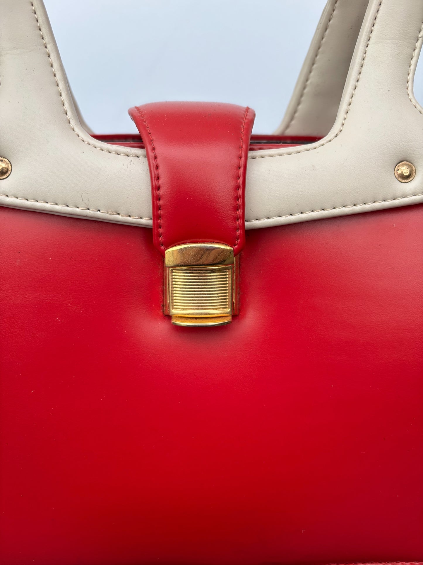 1960s Red & Cream Mod Handbag | Space Age Vinyl Purse