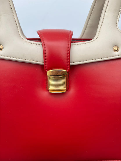 1960s Red & Cream Mod Handbag | Space Age Vinyl Purse