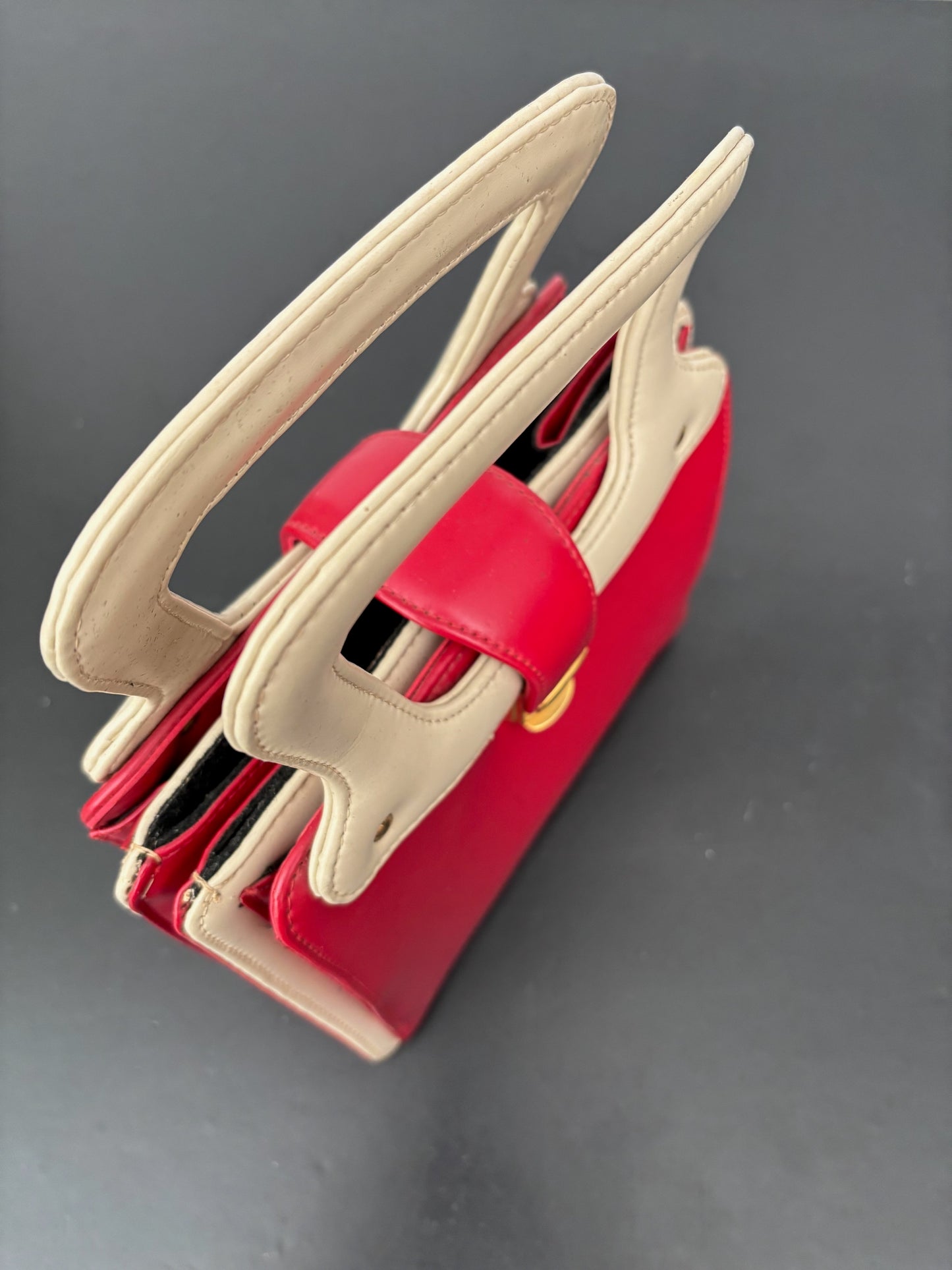 1960s Red & Cream Mod Handbag | Space Age Vinyl Purse