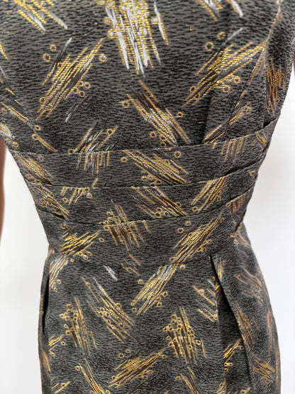 M | 1950s/60s Magnita Grey and Gold Cocktail Dress