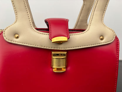 1960s Red & Cream Mod Handbag | Space Age Vinyl Purse