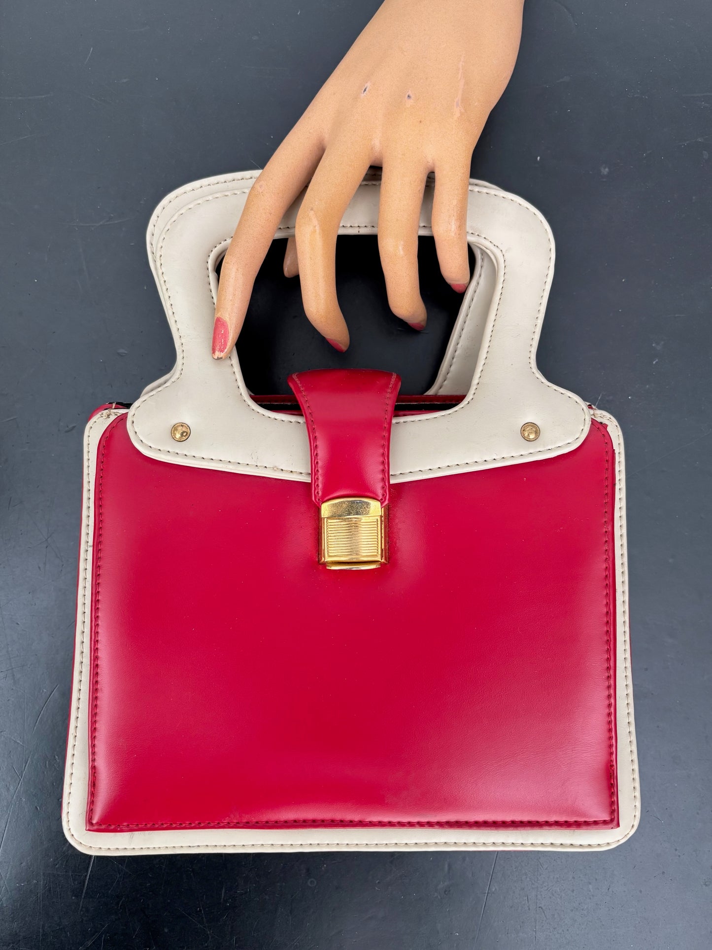 1960s Red & Cream Mod Handbag | Space Age Vinyl Purse
