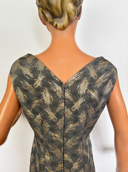 M | 1950s/60s Magnita Grey and Gold Cocktail Dress