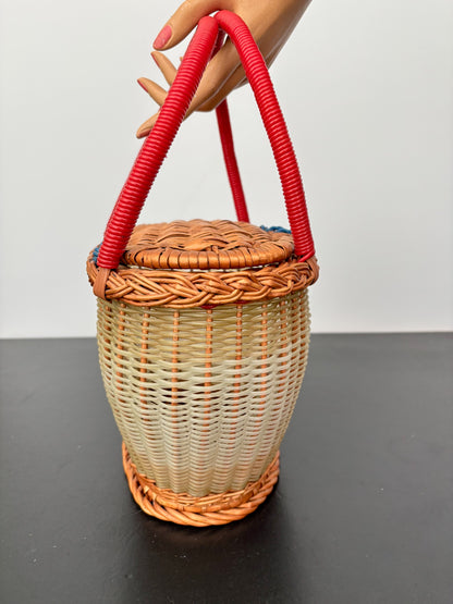 1960s Wicker and Plastic Basket Handbag